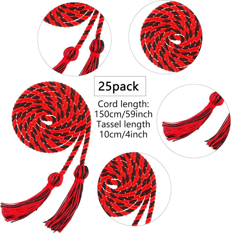 Haconba 25 Pieces Graduation Honor Cord Rayon Braided Honor Cords with Tassel for Graduation Students Bachelor Master Doctoral Gown Grad Decor (Red with Black) - Image 2